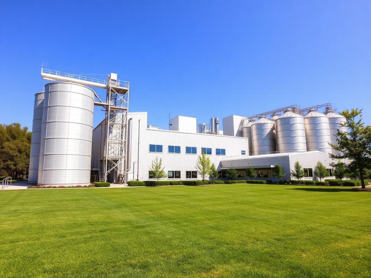 Maharani rice processing facility with grain silos