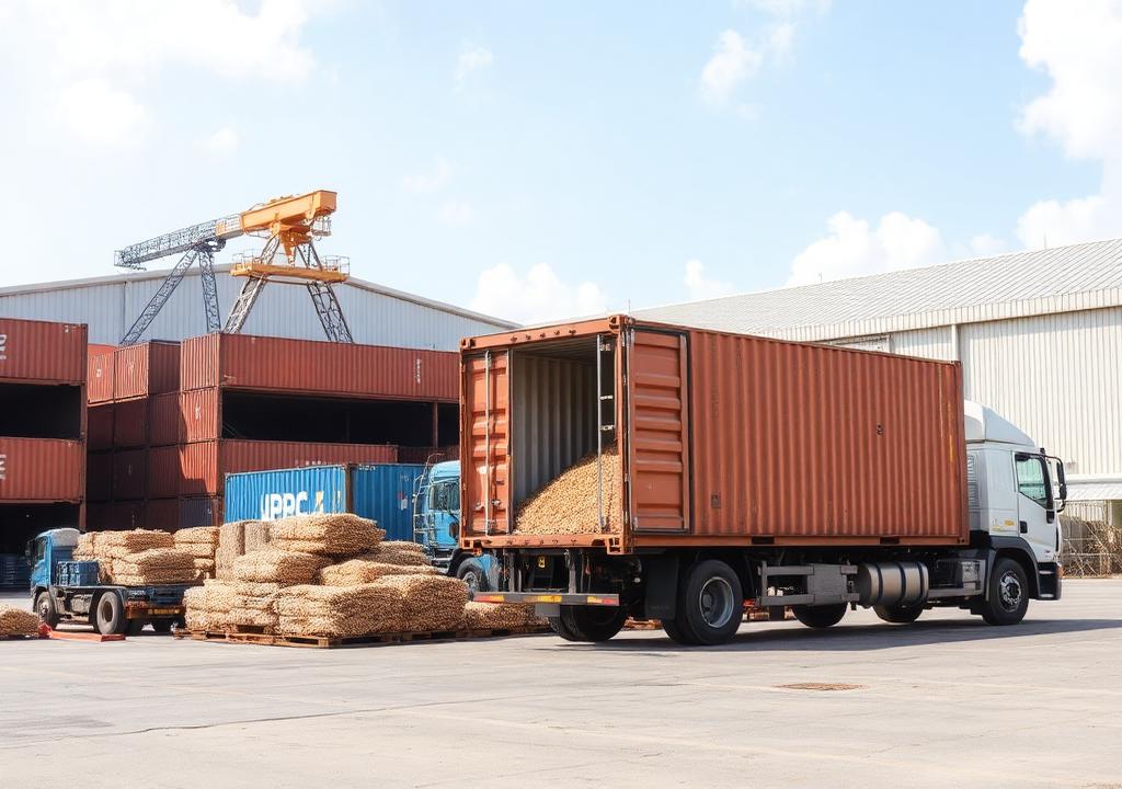 Container truck loading at the export yard