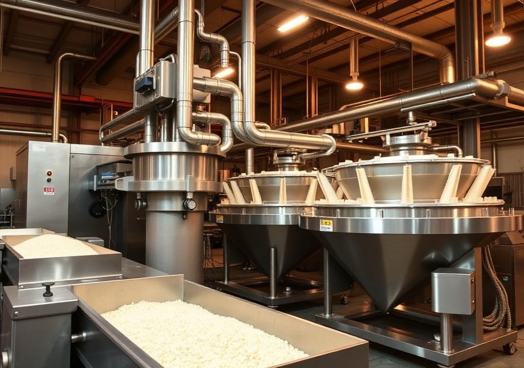 Automated rice milling machinery inside the Maharani processing plant