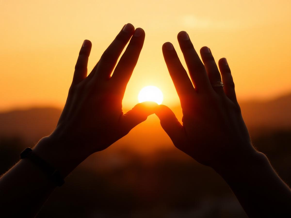 Hands framing a sunrise
