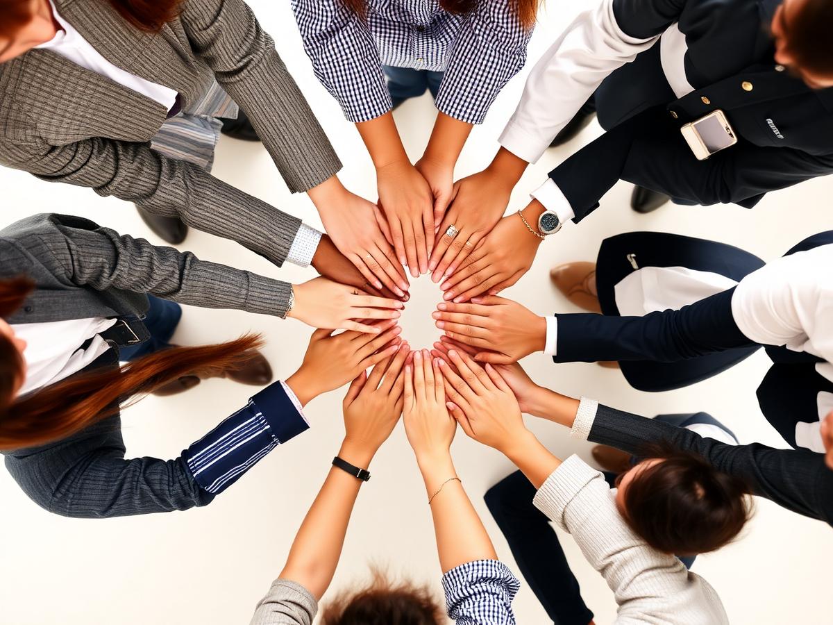 Team members joining hands together